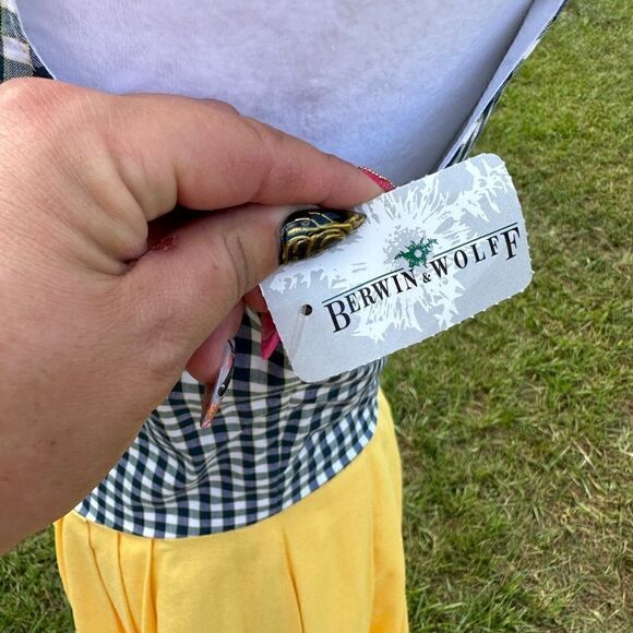 NWT Berwin & Wolff prairiecore boho plaid yellow button up dirndl dress Sz 38 - Picture 8 of 8